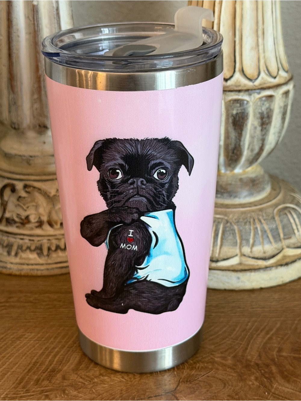 Pink Pug Travel Tumbler - Cute Pug Dog Design